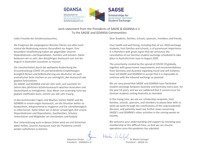 Joint GDANSA and SAGSE Statement